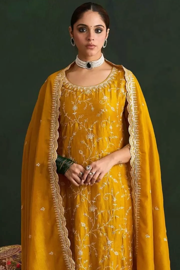 Zehra Mustard Embroidered Salwar Kameez Set