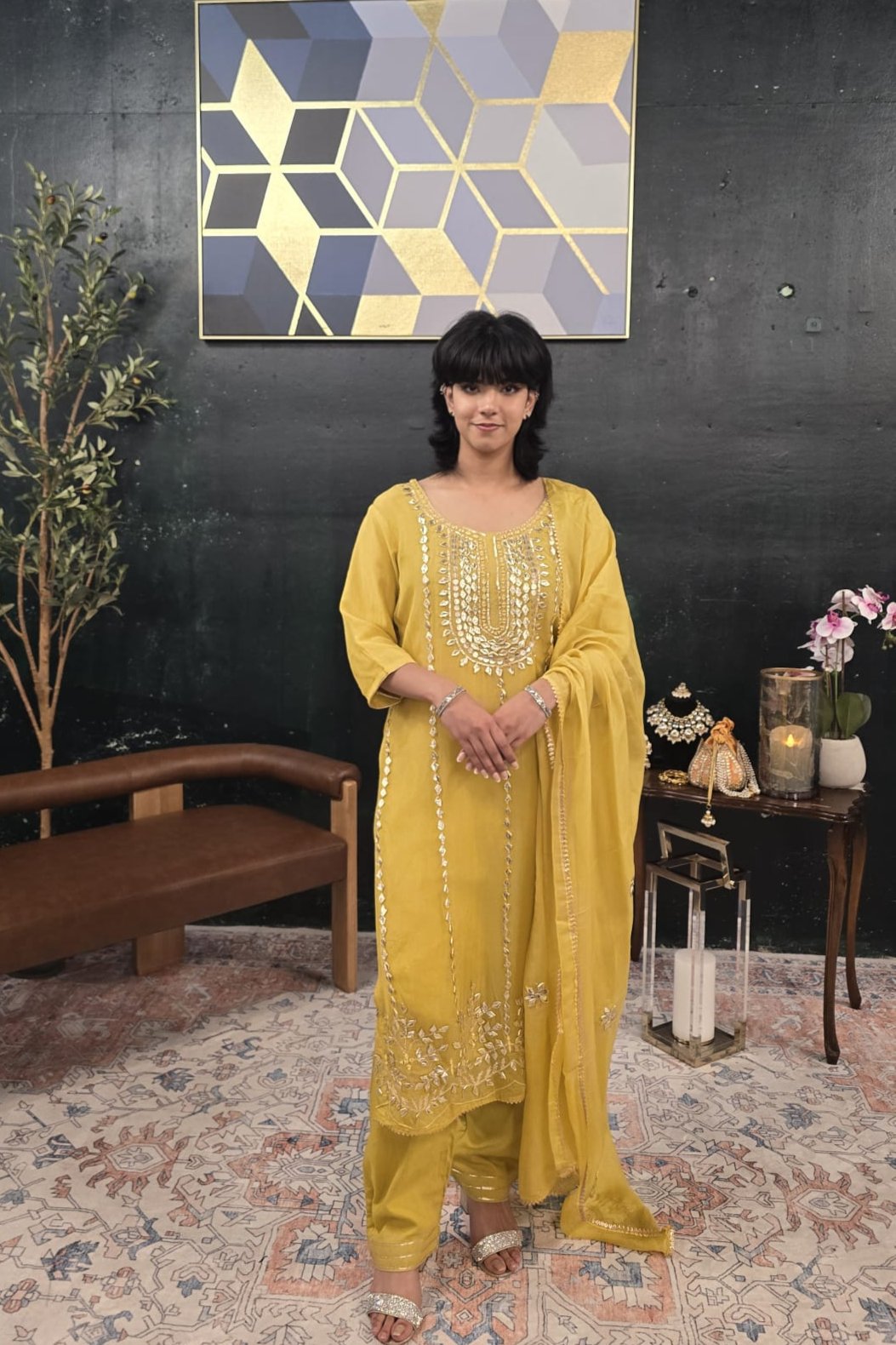 Lime Yellow Gotta Patti Salwar Kameez