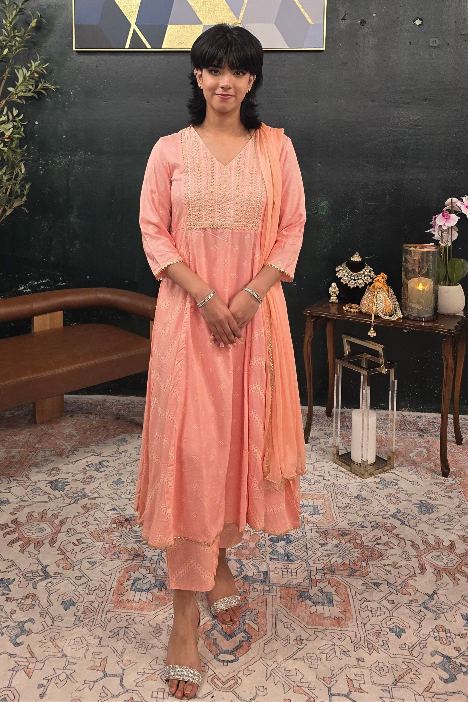 A-Line soft pink (Linen) Salwar Kameez