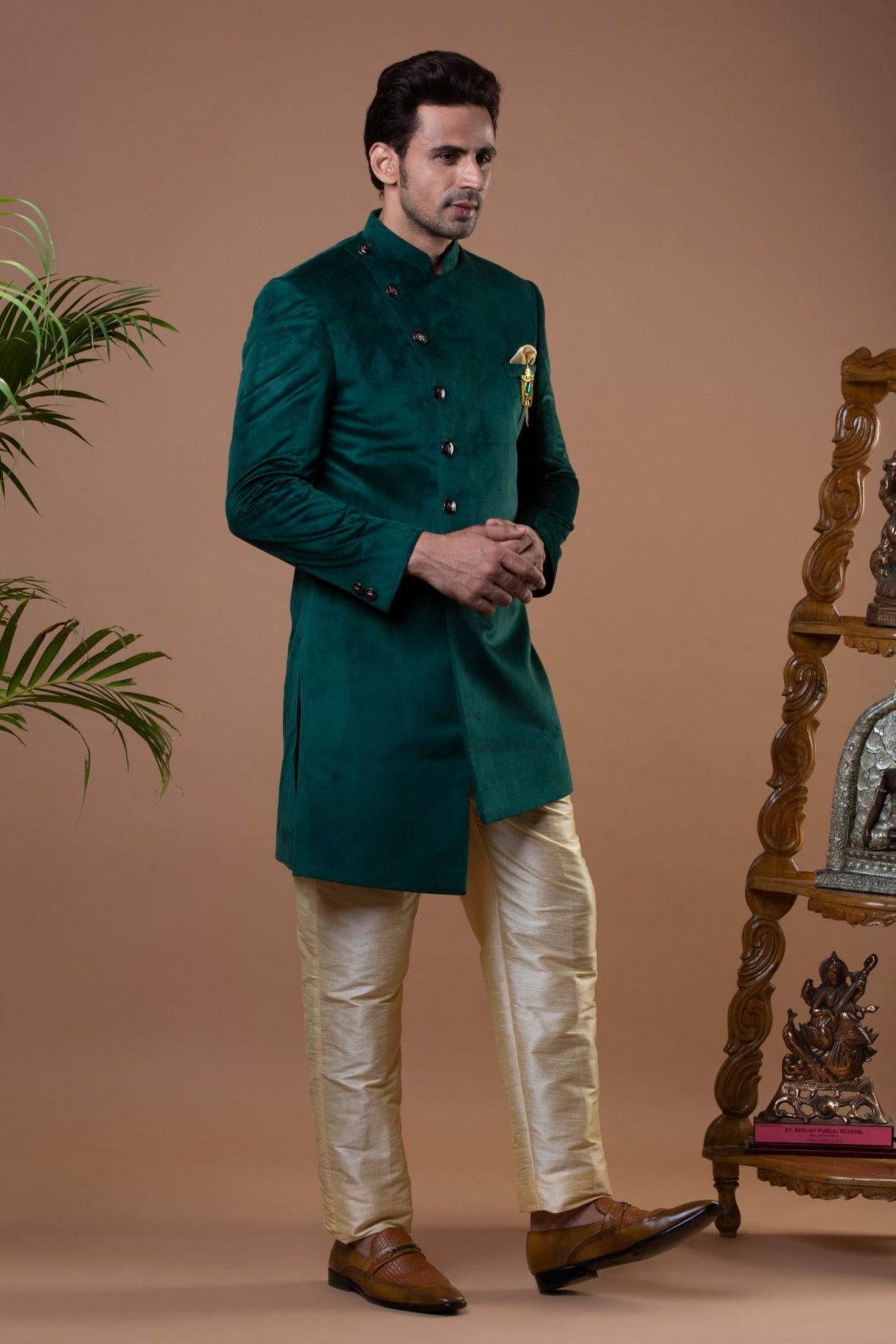 Royal Green Asymmetric Indo Western Set