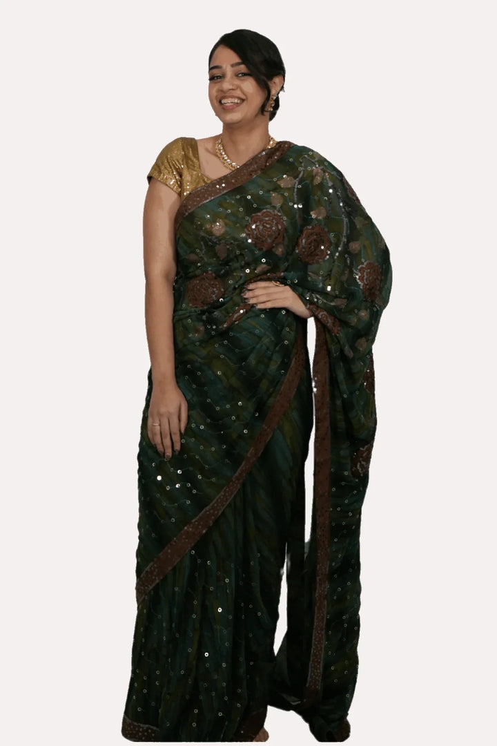 Dark green sequins Saree (Outside Ontario) - myethnicrentals