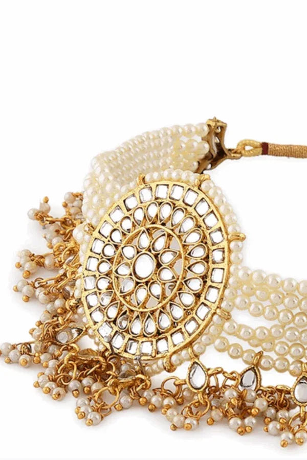 White Kundan-Studded & Pearl Beaded Jewellery Set (Outside Ontario) - myethnicrentals