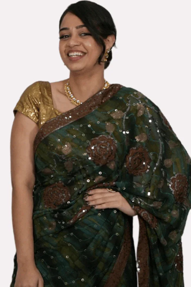 Dark green sequins Saree (Outside Ontario) - myethnicrentals