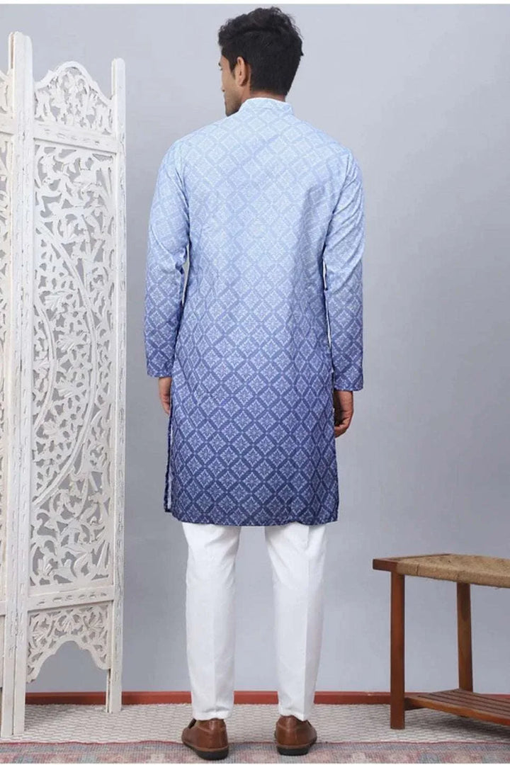 Ombré Indigo Diamond-Print Kurta Set - myethnicrentals