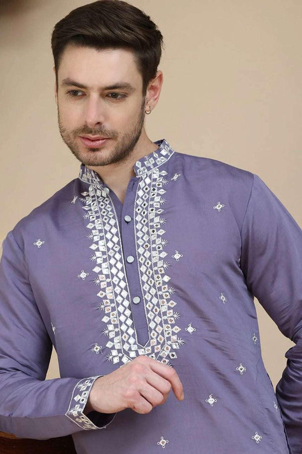 Lilac Mirror Embroidered Kurta - myethnicrentals