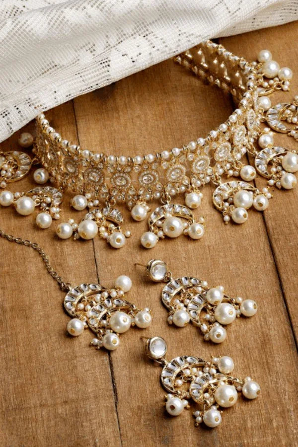 Half Moon Pearl Beaded Choker Jewellery Set (Outside Ontario) - myethnicrentals