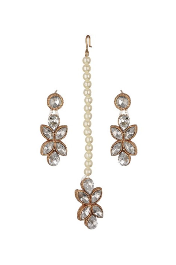 White Crystal-Pearl Jewellery Set