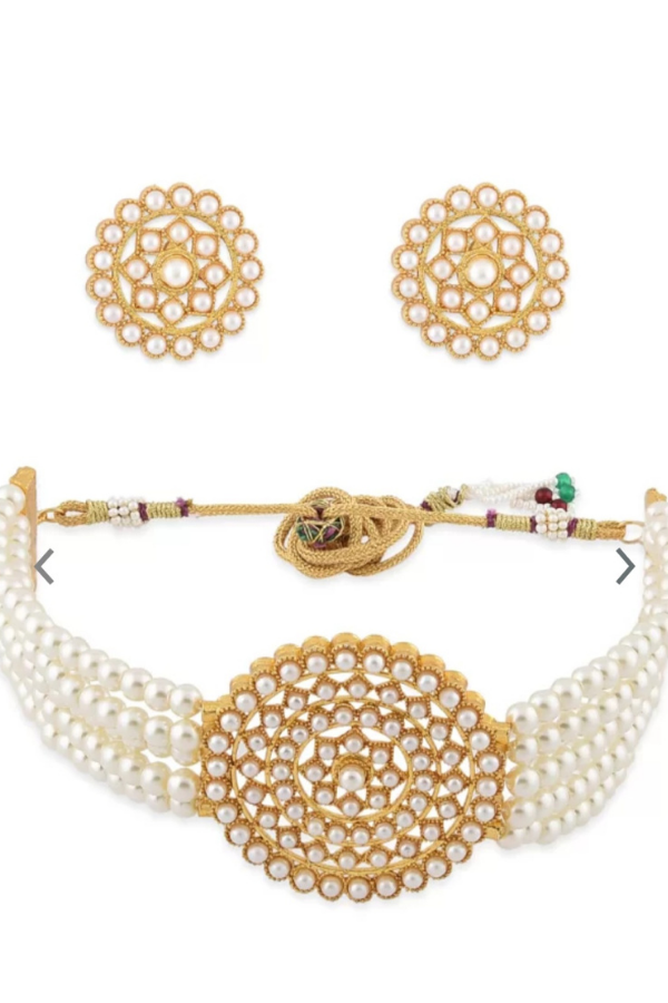 Gold-Plated Kundan-Studded & Pearl Beaded Jewellery Set