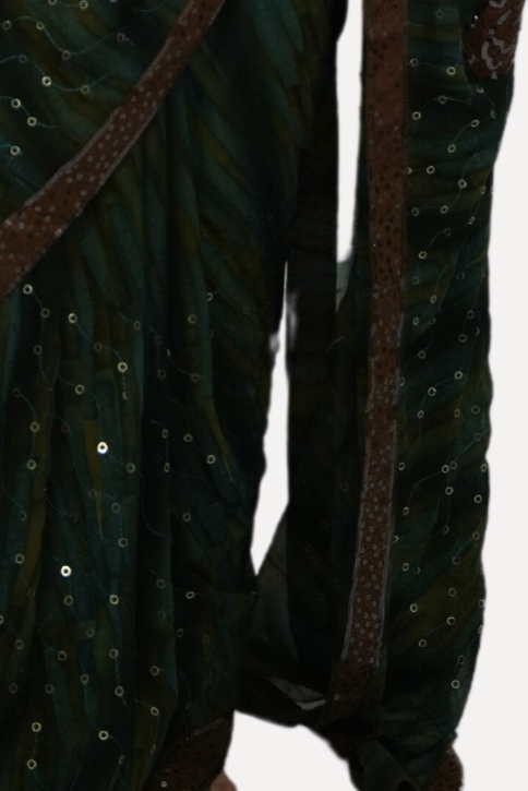 Dark green sequins Saree