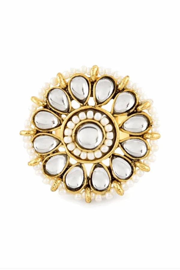 White Kundan-Studded & Pearl Beaded Jewellery Set (Outside Ontario) - myethnicrentals