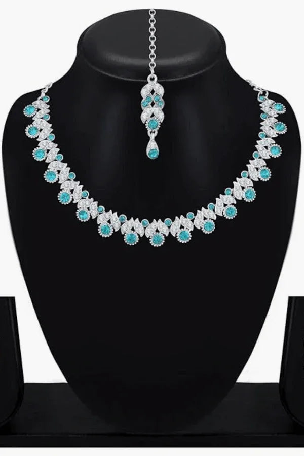 Silver-Plated Crystal-Studded Choker Jewellery Set (Outside Ontario) - myethnicrentals