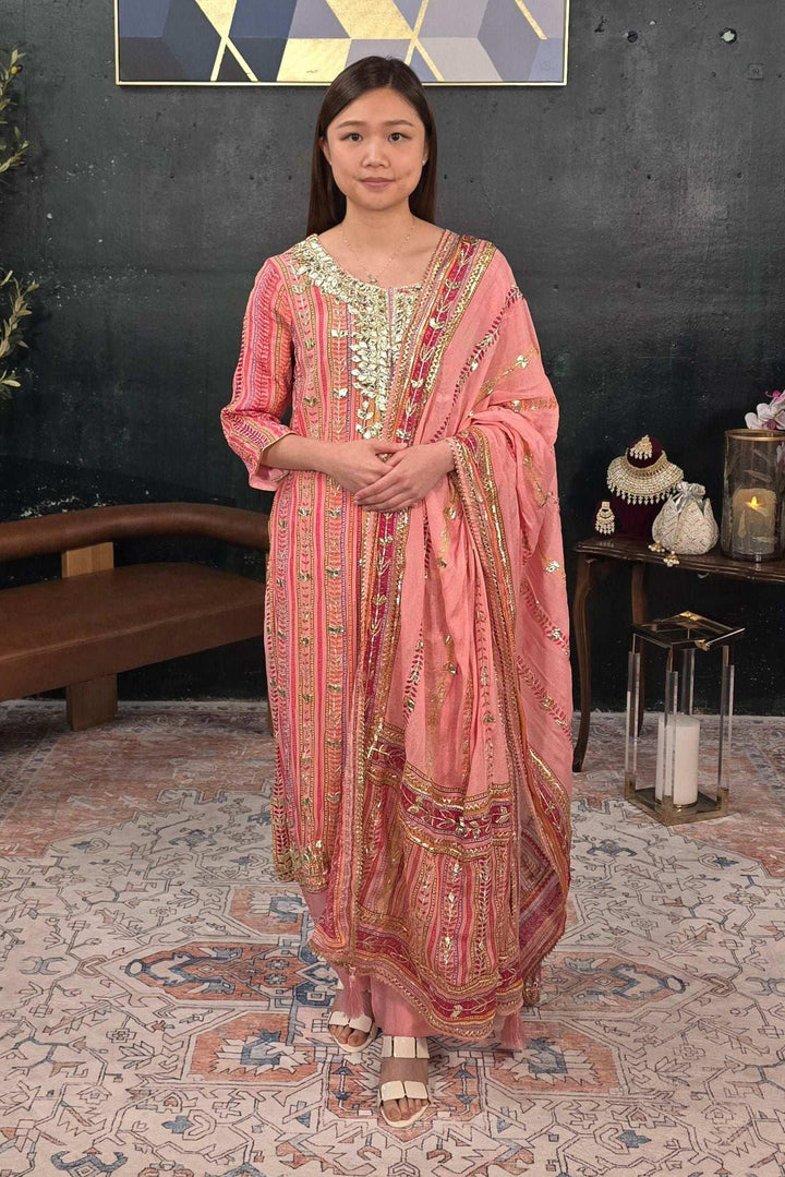 Soft Pink Gerogette Gotta Patti Salwar Kameez (Outside Ontario) - myethnicrentals