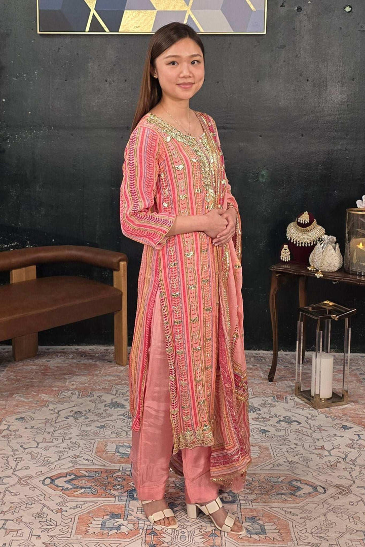 Soft Pink Gerogette Gotta Patti Salwar Kameez (Outside Ontario) - myethnicrentals