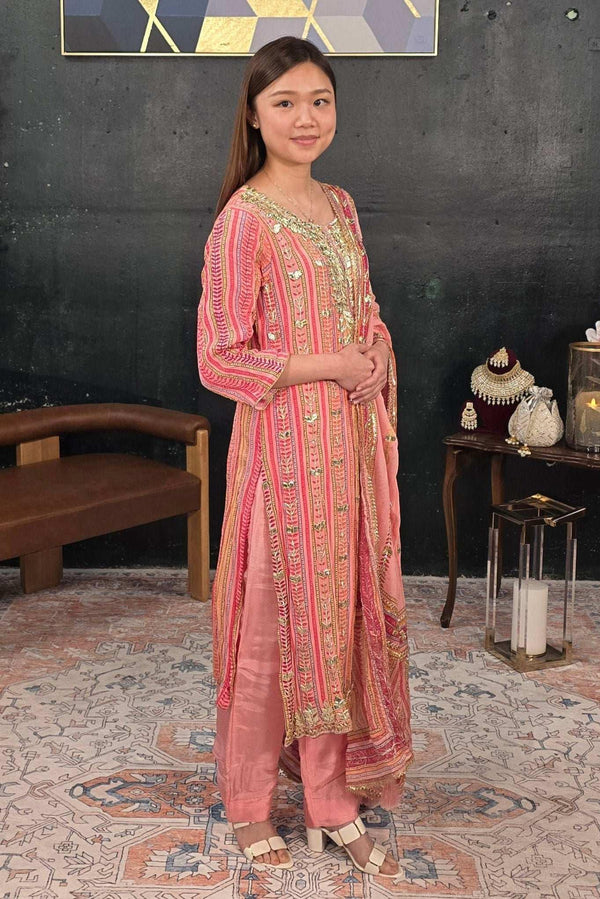 Soft Pink Gerogette Gotta Patti Salwar Kameez (Outside Ontario) - myethnicrentals