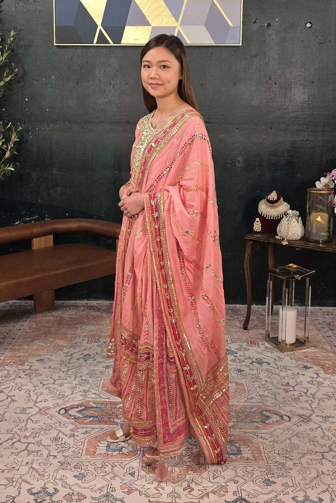 Soft Pink Gerogette Gotta Patti Salwar Kameez (Outside Ontario) - myethnicrentals