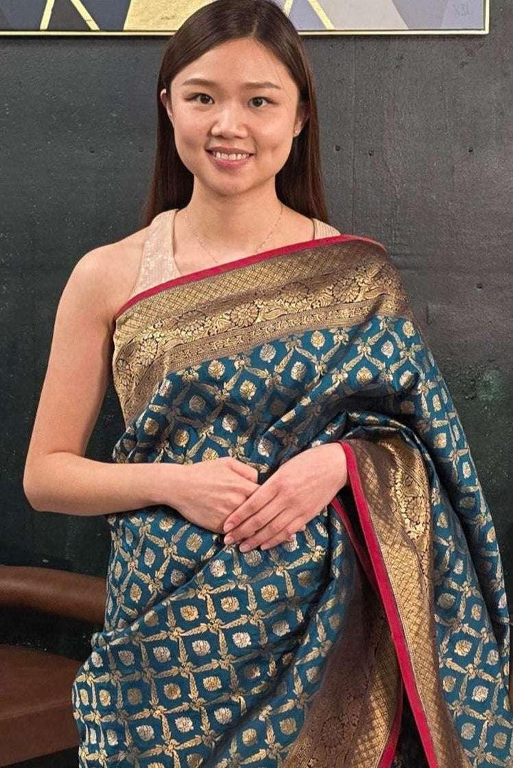 Blue Hand Woven Banarasi saree (Outside Ontario) - myethnicrentals