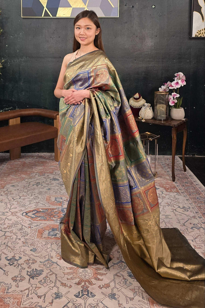 Grey Banarasi Saree (Outside Ontario) - myethnicrentals