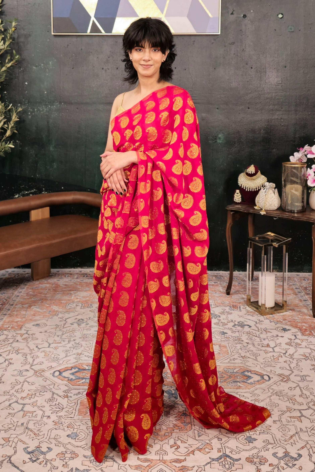 Magenta Banarsi Saree (Outside Ontario) - myethnicrentals
