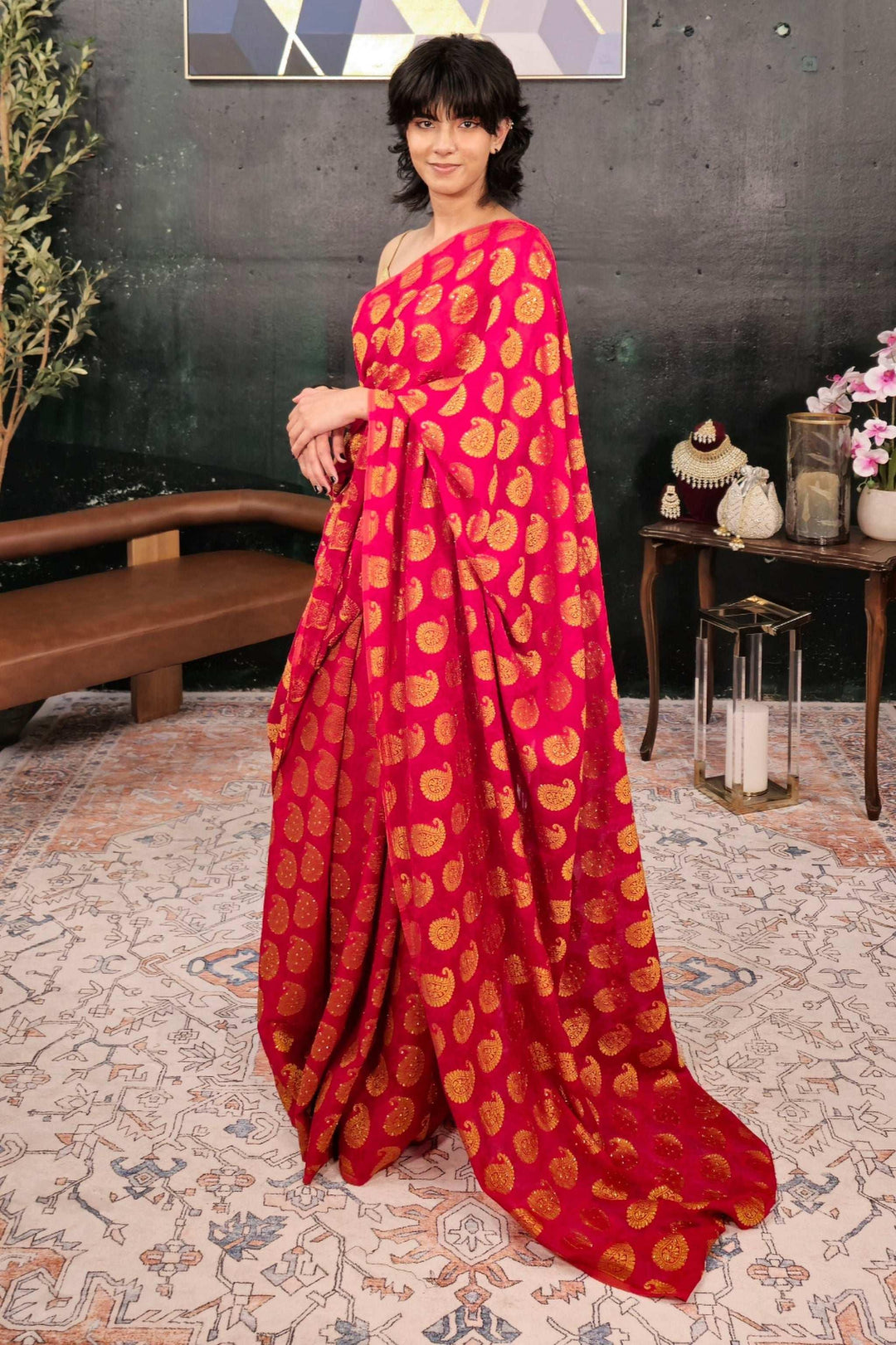 Magenta Banarsi Saree (Outside Ontario) - myethnicrentals