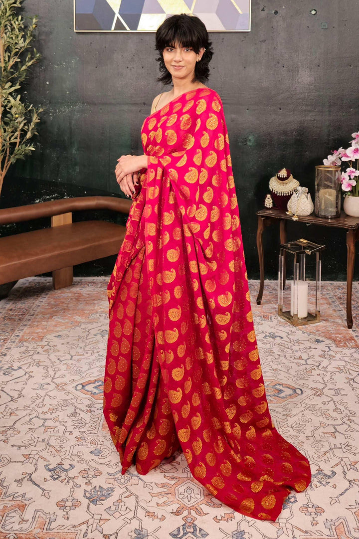 Magenta Banarsi Saree (Outside Ontario) - myethnicrentals