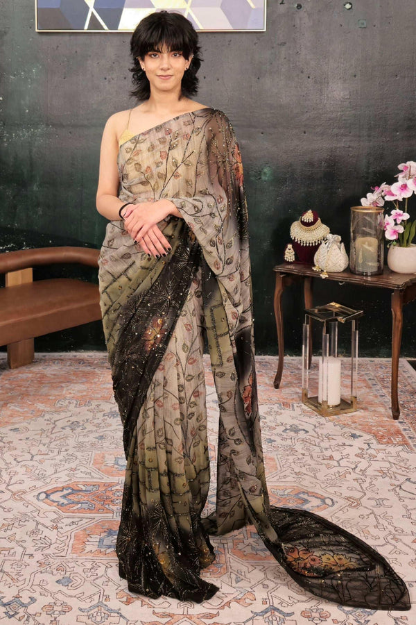 Dark Black & Gray Sequins Saree (Outside Ontario) - myethnicrentals