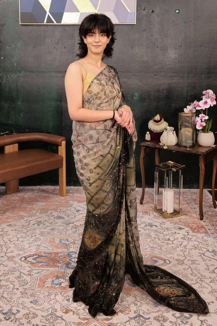 Dark Black & Gray Sequins Saree (Outside Ontario) - myethnicrentals
