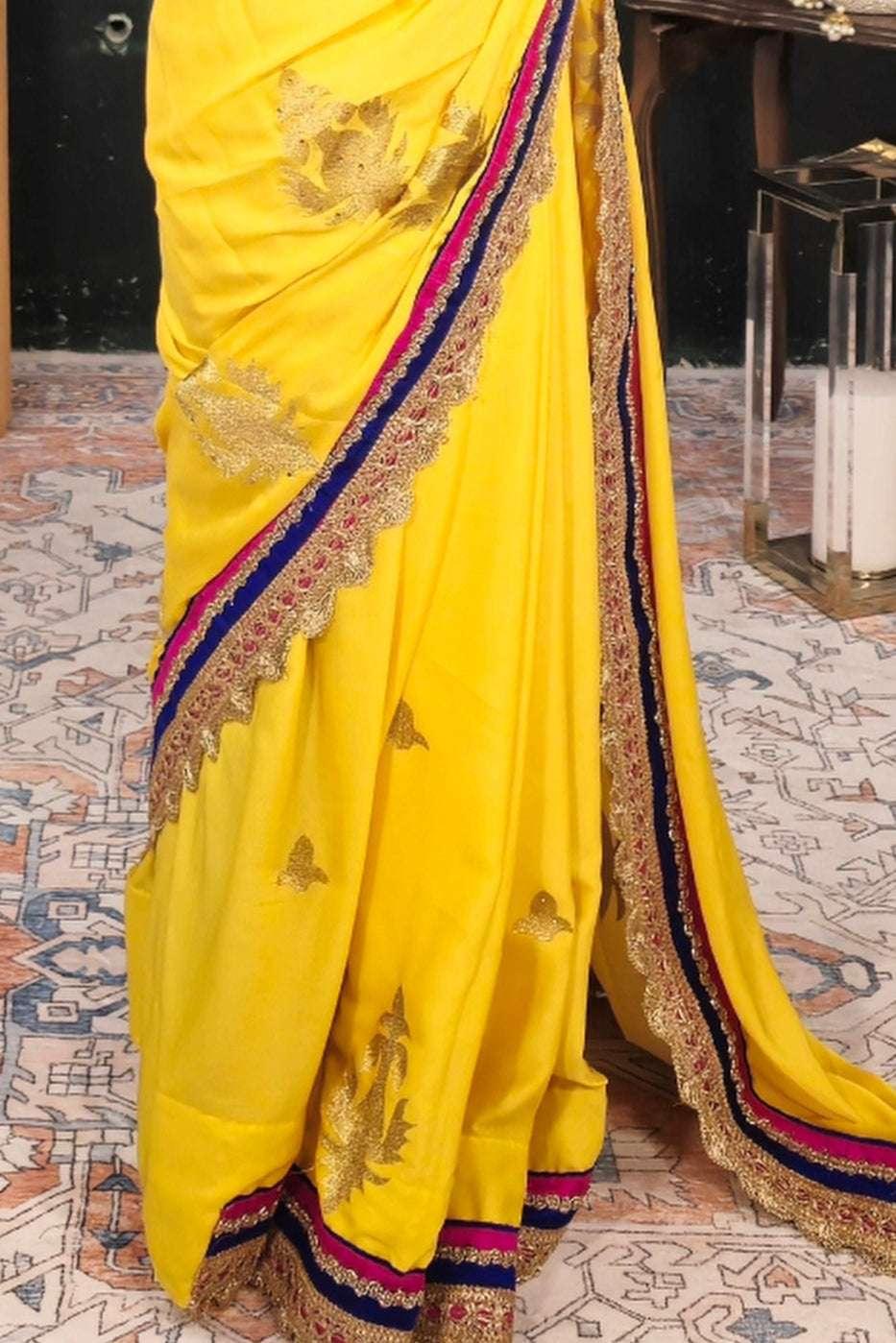 Yellow Georgette Embroidered Saree (Outside Ontario) - myethnicrentals