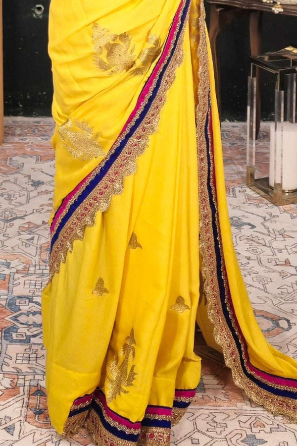 Yellow Georgette Embroidered Saree (Outside Ontario) - myethnicrentals
