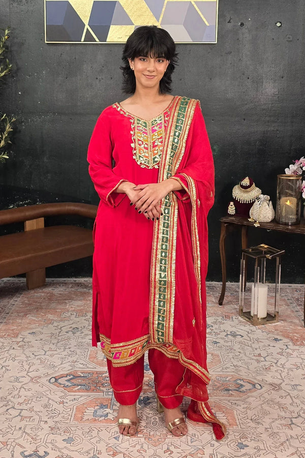 Red embroidered Salwar Kameez - myethnicrentals