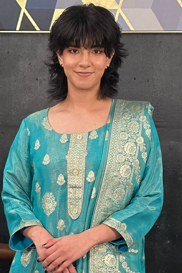Turquoise Green Chanderi Silk Salwar Kameez