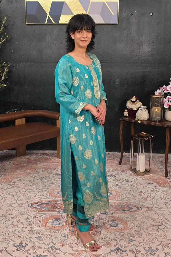 Turquoise Green Chanderi Silk Salwar Kameez