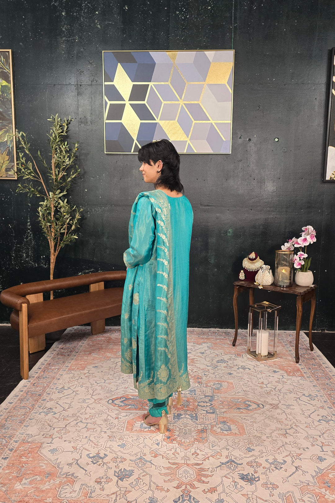 Turquoise Green Chanderi Silk Salwar Kameez