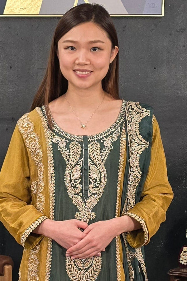 Dark green embroidered Salwar Kameez