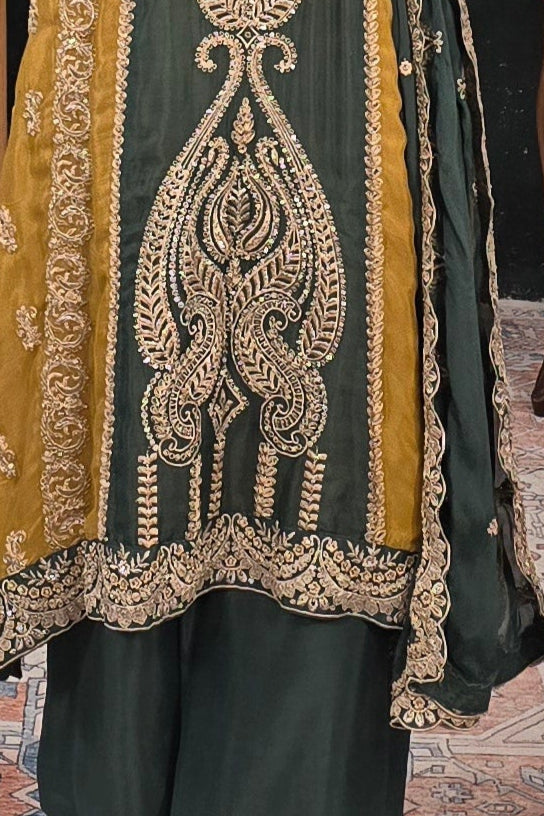 Dark green embroidered Salwar Kameez