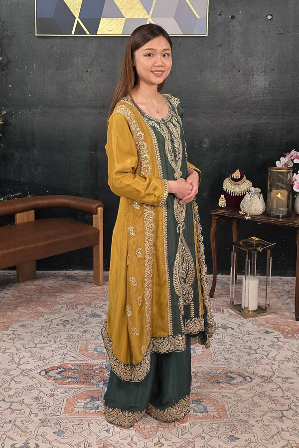 Dark green embroidered Salwar Kameez