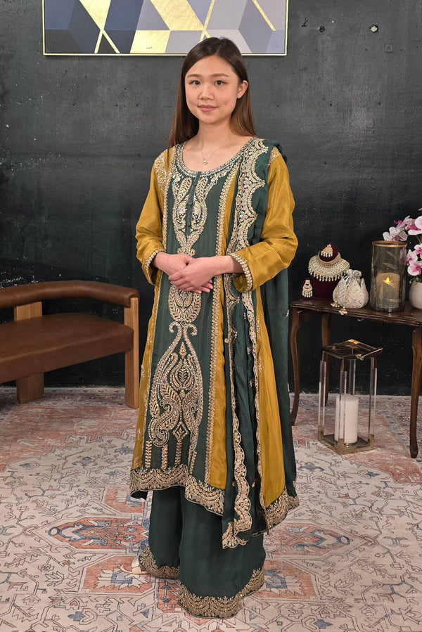 Dark green embroidered Salwar Kameez