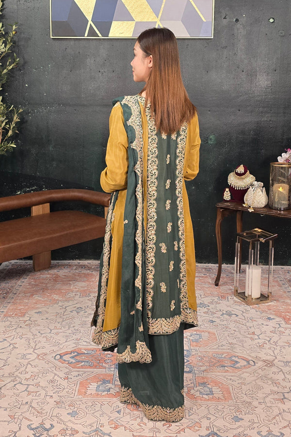 Dark green embroidered Salwar Kameez