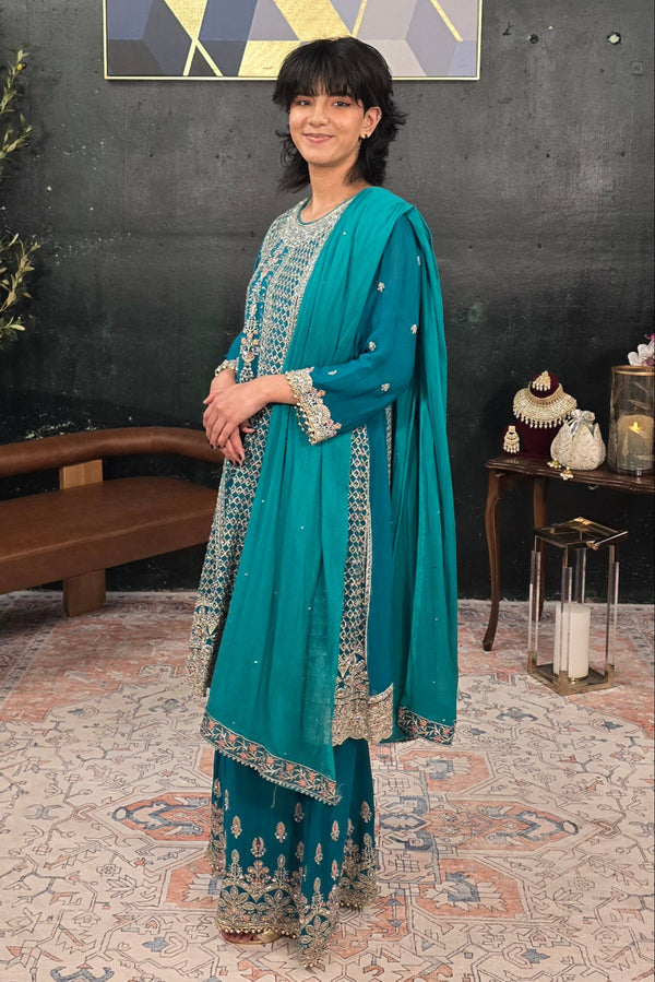 Green swarovski georgette Salwar Kameez (Outside Ontario)