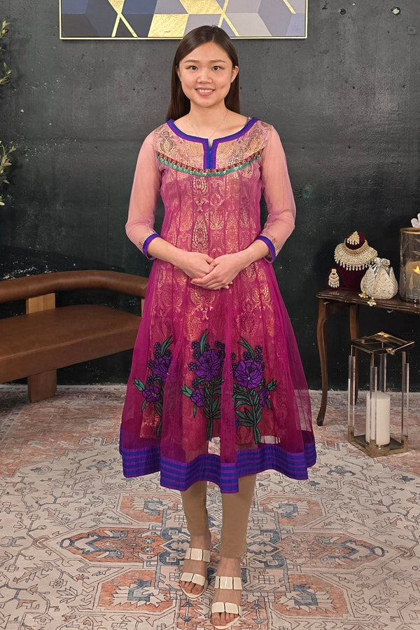 Purple Brocade Churidar Salwar Kameez