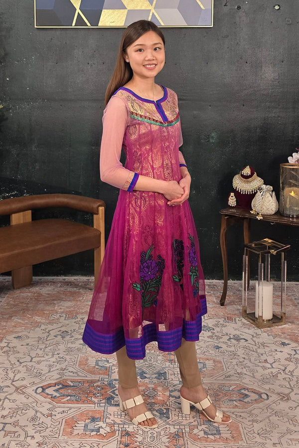 Purple Brocade Churidar Salwar Kameez