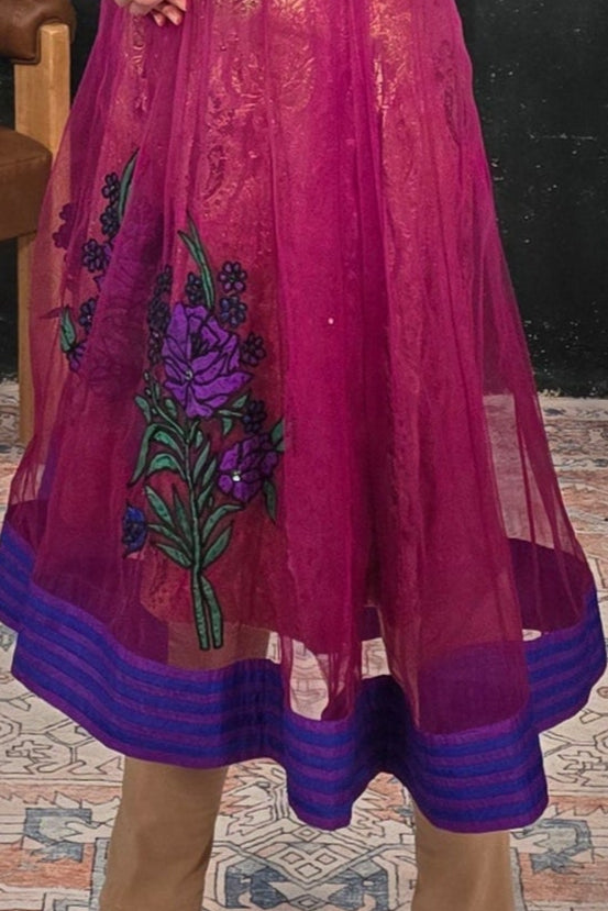 Purple Brocade Churidar Salwar Kameez