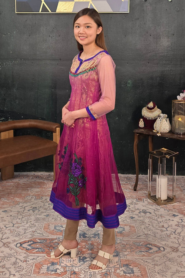 Purple Brocade Churidar Salwar Kameez