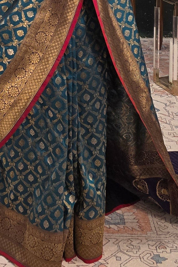 Blue Hand Woven Banarasi saree