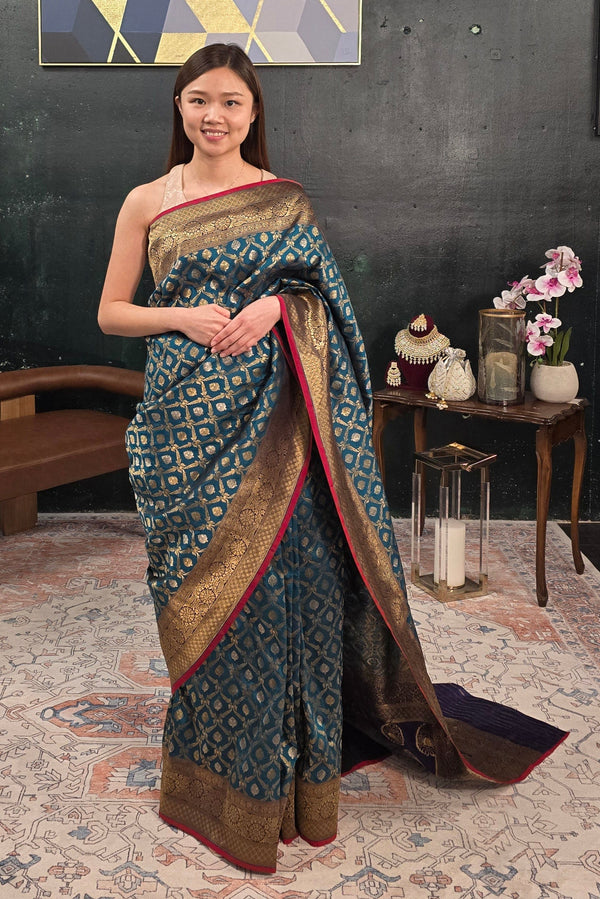 Blue Hand Woven Banarasi saree