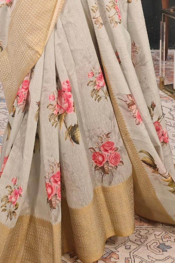 Mint Green Floral Handloom Saree