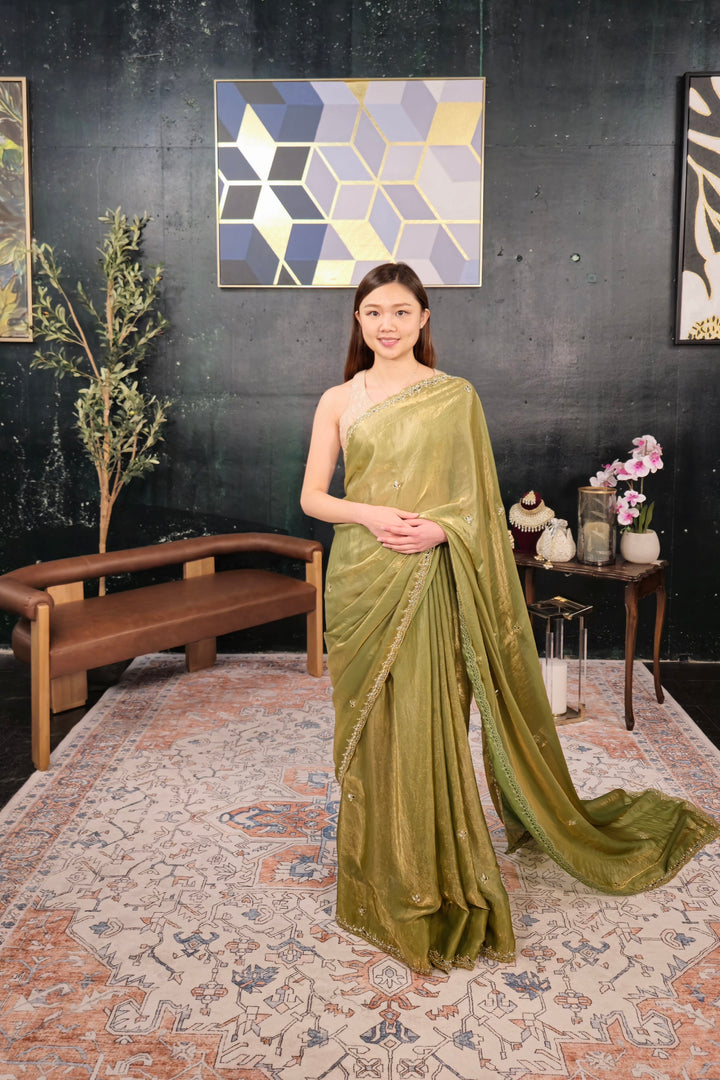 Sage crystal Green Saree