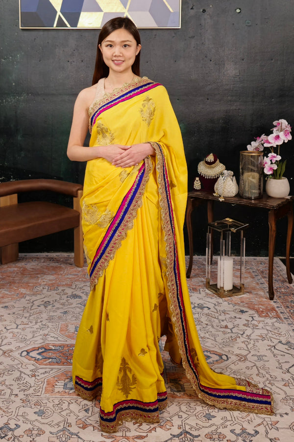 Yellow Georgette Embroidered Saree
