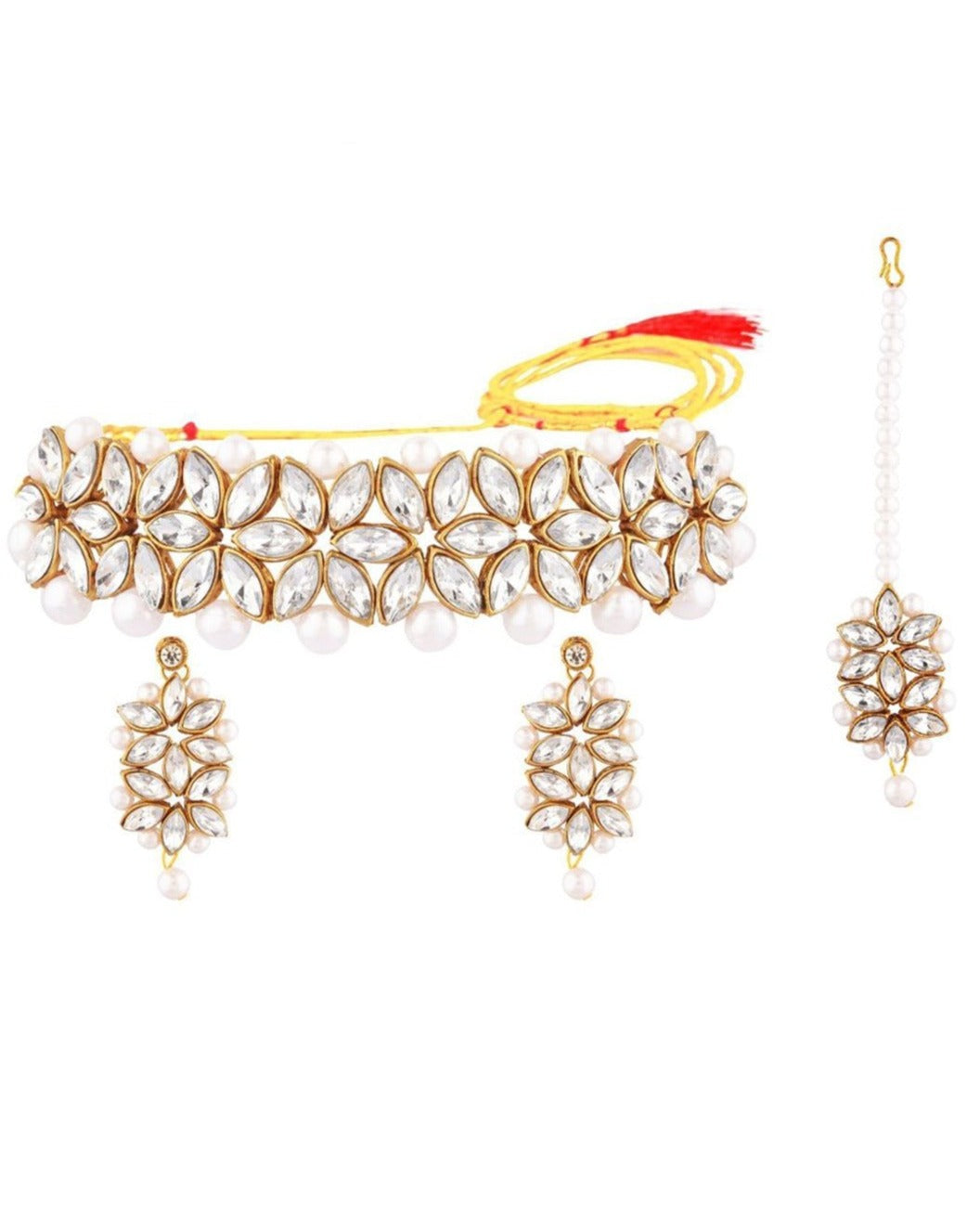 White Crystal-Pearl Jewellery Set