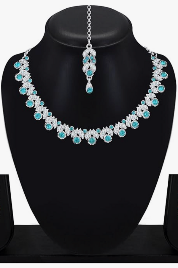 Silver-Plated Crystal-Studded Choker Jewellery Set