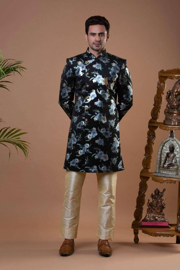 Black Jacquard Indo-Western Set (Size 46) (Outside Ontario) - myethnicrentals